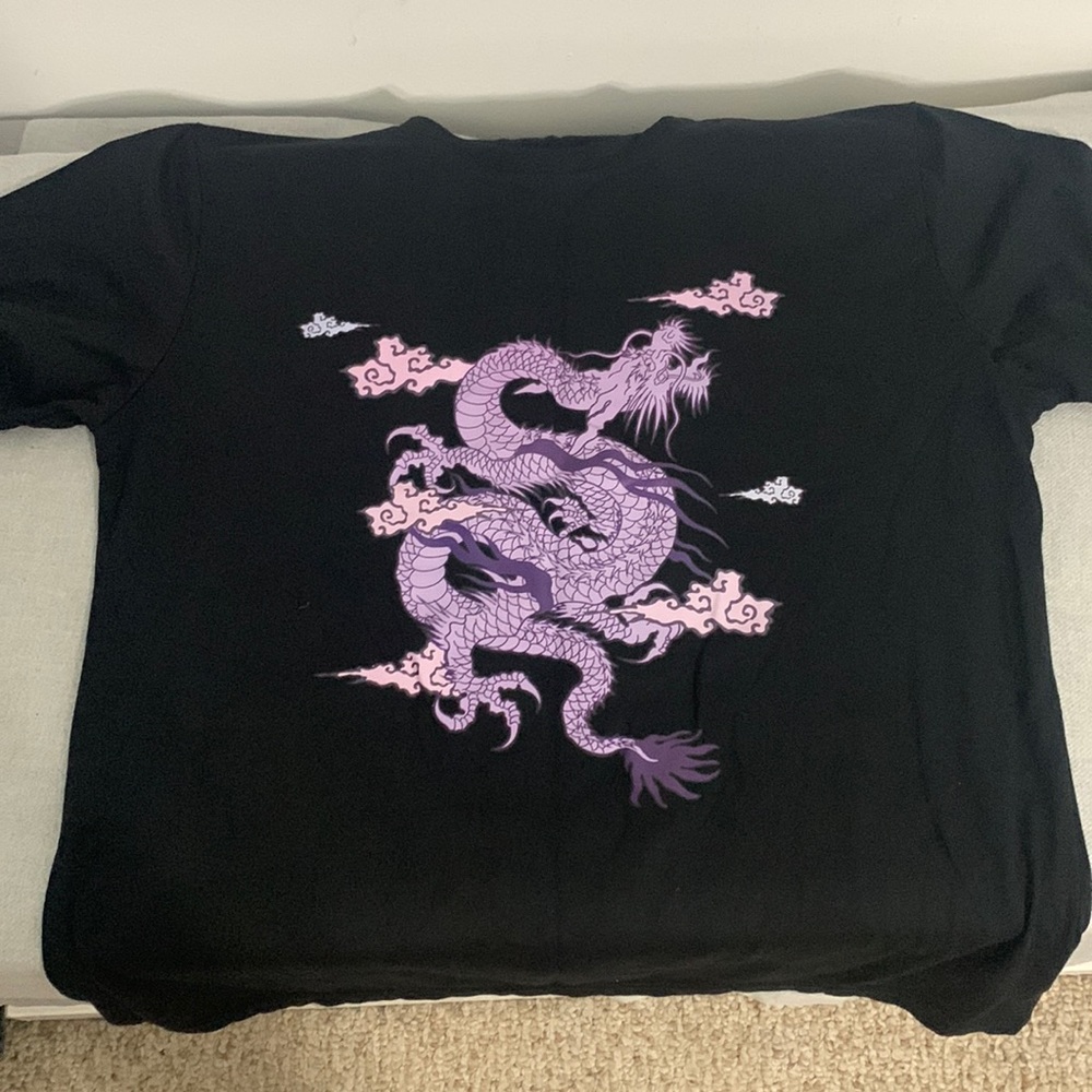 Brand new never worn black T-shirt with purple dragon logo